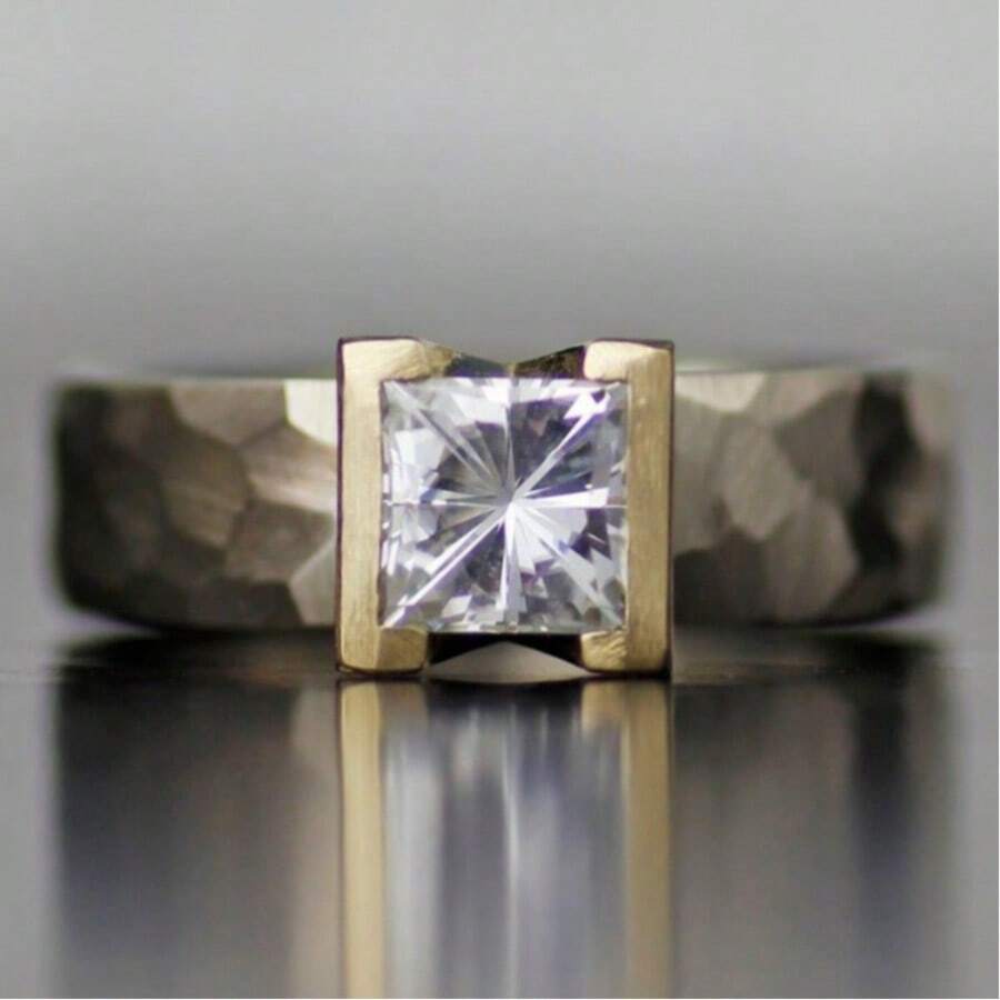 Gmzalx Women's Minimalist Fashion Ring, Square Hammered Design, Versatile Accessory For Daily Commute, Casual, Afternoon Tea - Two-color - View 1