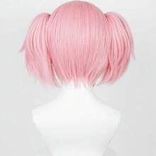 1 Piece - Light Pink Double Ponytail Short Wig - Sweet Dollar Breeze - Light Pink Solid Color Hair, Double Ponytail With Notch Style - High Temperature Silk Material - Used For Daily, Holiday, And Stage Styling - Pink - View 3