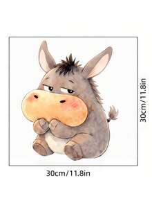 1pc Watercolor Grumpy Donkey Wall Decal, Cute Blush Cheeks Mini Donkey Sitting Pose, Peel And Stick Removable Vinyl Wall Sticker, Suitable For Entryway, Hallway, Bedroom, Living Room, Daycare, Fun Cartoon Animal Wall Mural Decor - A Grumpy Donkey - View 6