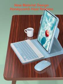 360°旋轉鍵盤保護殼與滑鼠套組，相容 iPad A16 11代/10代/9代/8代/7代/6代/5代、Air 10.9"/11"/10.5"/9.7" 及 Pro 11" (1代/2代/3代/4代)，內建筆槽，可拆卸無線鍵盤 (150mAh 電池) 與 PU 皮革保護殼，淺藍色 - Light Blue 360-Degree Rotating Mouse and Keyboard - 查看 6