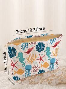 1pc Portable Cosmetic Storage Bag Ocean Series Shell & Starfish Pattern Double-Sided Printed Travel Zipper Makeup Pouch Multi-Function Toiletry Organizer - Multicolor - View 3