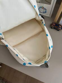 Mochila con estampado de lunares para mujer con bolsillo delantero y correas ajustables, bolsa escolar de poliéster casual para uso diario - Blanco - Ver 6