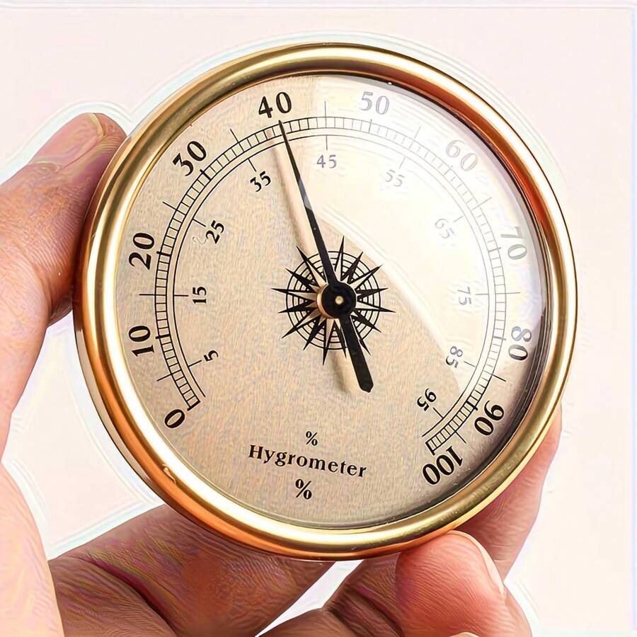 Gold Thermometer & Hygrometer, Fishing Enthusiast Outdoor Weather Barometer, Metal Material - Gold - View 1