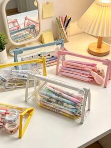 1/4 Transparent PVC Zipper Pencil Pouch, Large Capacity Minimalist Storage Bag, Waterproof Clear Design, Suitable For All Seasons, Ideal For Students And Office Workers, Perfect For School, Exams, Travel And Daily Use - Multiple Styles - View 3