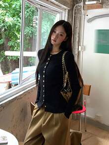 Women's Knitted Cardigan Korean Style Spring Top Outerwear Black Unique Beautiful Youthful Cardigan - Black - View 2