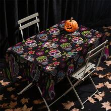 1pc Colorful Calavera Sugar Skull Tropical Floral Print Vintage Tablecloth, Durable Wrinkle-Free Fade-Resistant, Mexican Day Of The Dead Theme Party, Latin Style Festival Fair, Market Stall Commercial Use Essential Colorful Sugar Skull Rectangular Tablecloth, Day Of The Dead Family Dinner, Halloween Daily Gathering Universal - Multicolor - View 10