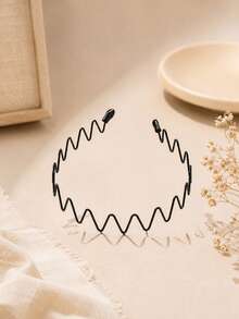 1pc Women's Wavy Face Wash Headband, Casual Hair Hoop, Black Hair Accessory - Black - View 2