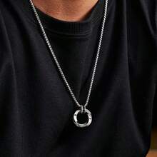 1pc Vintage Mobius Ring Pendant Necklace With Textured Design, Personalized Metal Silver Color, Suitable For Couples, Men And Women For Daily Wear, Party, Festival, Music Festival, Daily Gift, Jewelry Gift - Silver - View 1