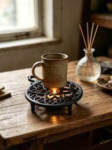 1pc Vintage Cast Iron Teapot Warmer, Hollow Scroll Pattern, Portable Metal Stove Rack, Suitable For Coffee Pots And Small Kitchen Utensils, Desktop Candle Heating Stand, Heat-Resistant Hot Plate Rack, Home Kitchen Decor, Suitable For Dining Table Countertop - View 9