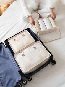 3/1pc Polyester Travel Storage Set, Minimalist Slogan Pattern Waterproof Clothing Organizer Bag, Foldable Luggage Packing Bag, Travel Storage Bag, Large Capacity Storage Bag, Luggage Bag, Shoe Bag, Drawstring Bag, Minimalist Fashion Travel Storage Set, Luggage Bag Shoe Bag, Multi-Functional Lightweight Breathable Clothing Storage Bag, Travel Organizer Bag, Travel Accessories, Back To School Season, Dorm Essentials, Autumn New Arrival - Multicolor - View 4