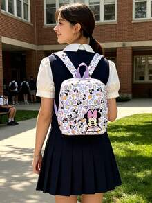 Disney 1pc Minnie Mouse Patch Mini Backpack, Colorful Leopard Print School Daypack, Multi-Pocket Casual Rucksack, Suitable For Girls/Students/Teenagers/Young People/Fans, Perfect For Back To School/Daily Outings/Shopping - Multicolor - View 6