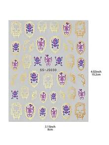 2pcs Gothic Y2K Vintage Nail Art Stickers, Halloween Day Of The Dead Dark Style Skull Spider Web Heart Nail Decoration, Nail Artist Supplies, Suitable For Party, Music Festival, Rock Style Outfit - Multicolor - View 7