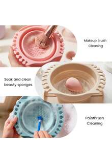 Foldable Silicone Makeup Brush Cleaner, Brush Holder And Storage Tray - Portable Brush Washing Mat With Textured Base, Suitable For Organizing Makeup Brushes, Ideal For Travel And Studio, Perfect Gift For Artists And Makeup Artists - A - View 3