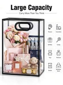 5件/10件/20件 透明禮品袋 PVC透明托特袋 花束包裝袋 禮盒包裝袋 防水可重複使用收納袋 新鮮花禮包裝袋 婚禮生日派對伴手禮袋 商場零售展示包裝袋 黑白邊框 多尺寸可選 - 透明 - 查看 3