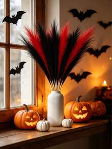 20/10/1pc Halloween Red & Black Dual Color Artificial Reed Stems, Gothic Style Decor, Dark Halloween Theme Decoration, Vase Filler, Wedding Backdrop, Gothic Party Decor, Autumn Decoration, Photography Props | Suitable For Halloween & Christmas - Multicolor - View 6