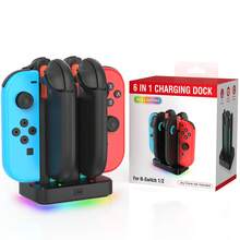 Switch NS 2 Joy-Con 6-In-1 Charging Stand, Magnetic Snap Design, 2.5H Fast Charge For 6 Controllers, 8 RGB Light Effects, Anti-Slip Pad, Multiple Power Options, ABS, Black,Great Gift For Christmas/Birthday - Black - View 1