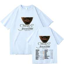 T-shirt Milo J World Tour Life Was Shorter, t-shirt graphique en coton à manches courtes, style hip-hop, coupe ample, unisexe - Blanc - Voir 1