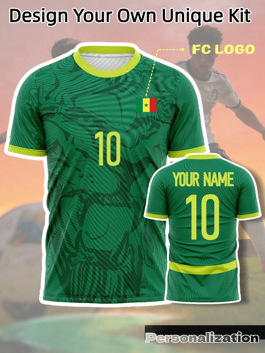 Senegal Away Customized Soccer Jersey - Personalized Football Shirt With Custom Number And Name, Professional Training Athletic Wear, Breathable Quick-Dry Team Uniform, Senegal Sports Soccer Kit - Green - View 1