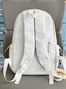 Unisex Backpack, Light Gray Soft Nylon With Letter Embroidery, Large Capacity Lightweight Storage, Suitable For School, Street, Daily Outings - Multicolor - View 3