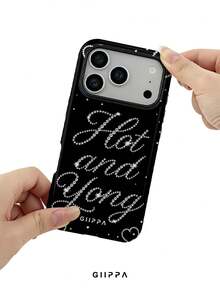 GIIPPA 1pc Black Background With English Slogan And Heart Pattern Design, Phone 17 Pro Max Phone Case, Compatible With Phone 16 Pro Max, 15 Pro Max, 14 Pro Max, Korean Style High-End Fashion Fun Phone Case, Compatible With 11/12/13/14/15/16 Pro Max Plus, Elegant Design Suitable For Men And Women, Perfect Gift For Girlfriend On Christmas, Valentine's Day, Easter, Wedding Season And Birthday! - Multicolor - View 6
