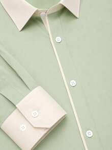 Officeau Men's Formal Shirt, Minimalist, Olive Green And Beige Colorway - Green - View 7