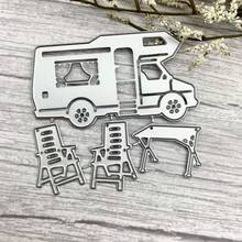 Vacation RV & Table Chair Metal Cutting Dies, Suitable For Scrapbooking - Durable Cutting Templates, DIY Scrapbook Photo Album Decoration Paper Cards, Card Making Supplies - Silver - View 1
