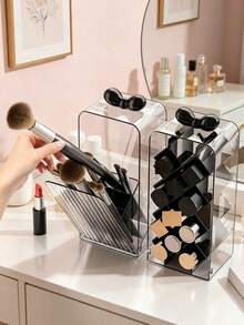 2pcs/1pc Clear Acrylic Makeup Organizer Set, Dustproof Bowknot Makeup Brush Holder & Lipstick Storage Box, Large Capacity Desktop Cosmetic Organizer For Vanity, Bathroom & Bedroom, Transparent Beauty Storage Solution - View 7