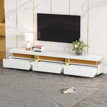 Moderner Lowboard TV-Schrank mit Marmor-Optik, TV-Board, TV-Kommode - Weiss - Übersicht 2