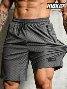 Hidkat Men's Summer Casual Outdoor Sports Lightweight Textured Shorts With Drawstring Waist And Zipper Pockets - Grey - View 4