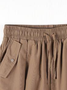 1pc Boys' American Outdoor Style Multi-Pocket Drawstring Wide Leg Loose Casual Long Pants - Brown - View 3