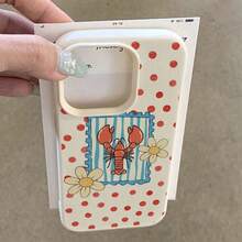 1pc TPU Material Retro Red Polka Dot Lobster & Daisy Pattern Phone Case Compatible With IPhone 17 Pro Max/17/16 Pro Max/15/13/12/11/ S20 FE/A15/S24/A55/ Note 11/Note 12/Note 13 Pro Full Coverage Anti-Drop Soft Shell Protective Cover - White - View 5