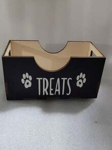 Wooden Pet Treat Storage Basket, Printed Paw Print TREATS Dog Treat Organizer Box, Desktop Pet Food Storage Rack, Used For Storing Dog Biscuits, Chewing Sticks, Training Reward Treats, No Can Included - 1L - View 6
