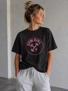 T-Shirt Gym Girl With Emblem |   Pink Dumbbells - 黑色 - 查看 1