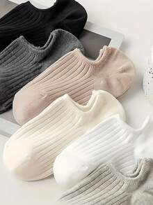 6/1 Pair Solid Color Women's Striped Short Socks, Simple Comfortable Breathable White Socks, Suitable For Sports And Casual Wear, Unisex - Multicolor - View 6