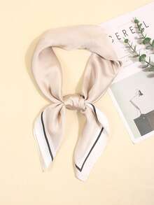 1pc Faux Silk Printed Square Scarf Headband Fashionable Multi-Functional Small Neck Scarf Suitable For Daily Use - Beige - View 2