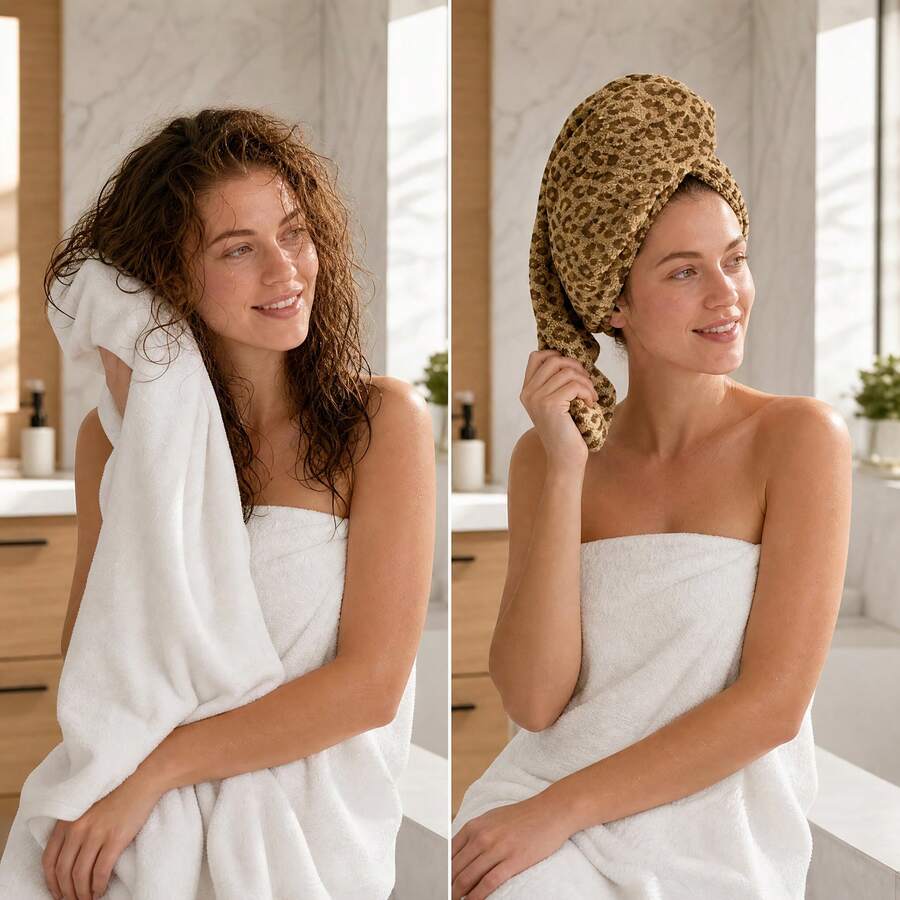 1pc Multi-Purpose Super Absorbent Leopard Print Hair Drying Cap, Made Of Soft Coral Fleece Material, Quick Drying, Suitable For Normal And Curly Hair, Soft Quick Drying Cap, Bath Cap, Absorbent Cap, Dry Hair, Bath Accessory - Multicolor - View 1