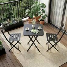 GOCAPTAIN Foldable & Weather-Resistant | 3-Piece Small Dining Table Patio Furniture - Square Iron Table And 2 Chairs - Compact Outdoor/Indoor Garden Dining Set - Space-Saving, Durable, Easy To Store - Black - View 2