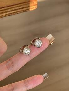 Women's Super Shiny Cubic Zirconia Geometric Earrings - White Gold Zirconia Stud Earrings - View 2