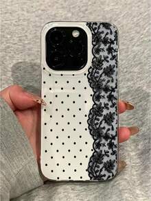 Double Layer IMD Polka Dot Lace Phone Case Compatible With Apple 17 Pro Max 16 15 14 Pro Max 13 11 12 New IMD Hot-Selling XS Max Personalized 16 16 Plus Creative 17 Polka Dot Lace - Black and White - View 5