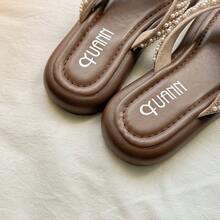 Fashionable Comfortable Thick Sole Thong Sandals Women's Flip Flops Flat Slippers 2026 New Style Match With Skirts Non-Slip Beach Vacation Sandals - Khaki - View 9
