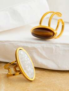 Occident Exaggeration Oval Vintage Rings For Women Stainless Steel Temperament Metal Ring Jewelry Gift - Gold - View 3