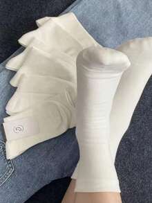 1/5/7/10/20 Pairs Simple Casual White Soft Mid-Calf Socks - White - View 3