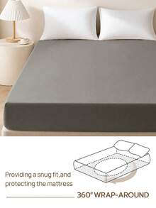 1pc Solid Color 25cm Deep Pocket Fitted Sheet, Soft Breathable Mattress Protector, Suitable For All Bed Sizes, Dorm Home Bedding Decor - Light Grey - View 5