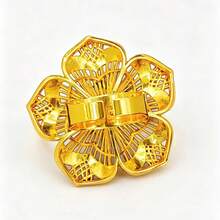 1pc Fashion Women's Gold-Plated Flower Ring, Index Finger Ring, Suitable For USA, UK, France, Middle East, Dubai, Africa, Saudi Arabia, Bridal Wedding Party Dress Accessory, Mother's Day, Valentine's Day, Wedding Season, Birthday, Holiday Gift, Open Copper Ring - Yellow Gold - View 4