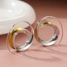 Gmzalx 1 Pair Classic Elegant Dual-Tone Curly Spiral Earrings, Unique Creative Fashion Multi-Function Jewelry - Two-color - View 5
