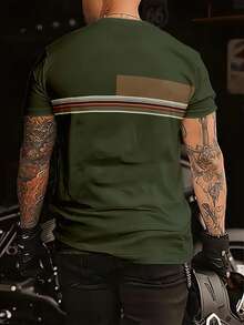 KOVSEE Camiseta Casual Masculina com Estampa de Gaivota Listrada, Gola Redonda de Manga Curta Esportiva, Camiseta Gráfica 3D Versátil para Uso Esportivo no Verão - Verde - Visão 2