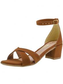 Women's Sandals Low Square Heel Shekinah Nubuck Party X Fashion Launch Casual Classic Social Church - 駝色 - 查看 1