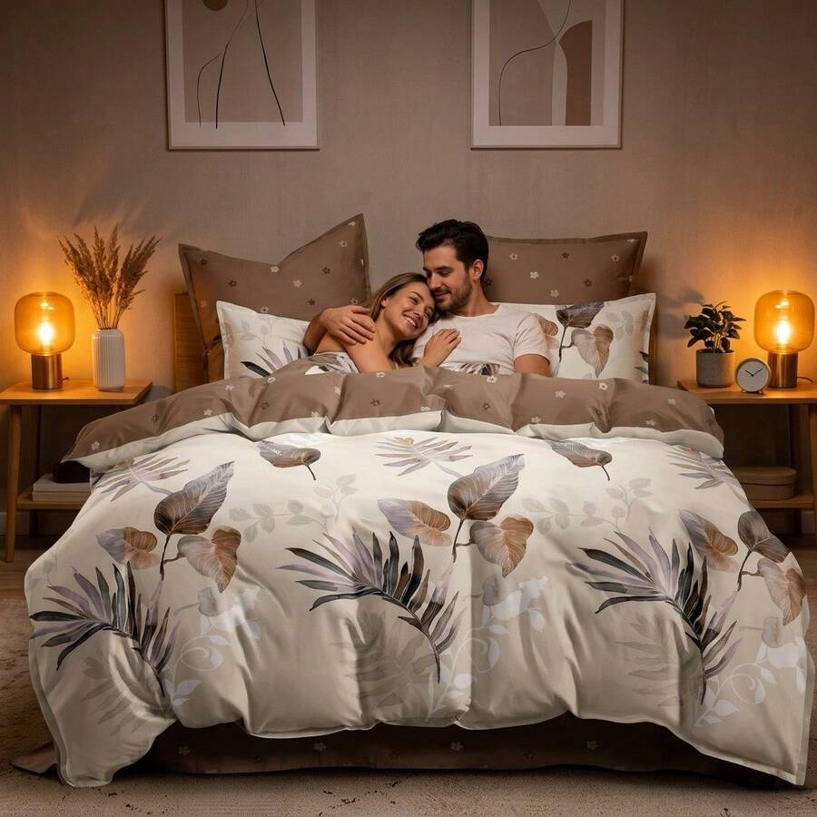 Beige Microfiber Duvet Cover Set, 3 Piece Bedding Set With Pillowcases, 100% Polyester - Size 180X200CM Options - Beige - View 1