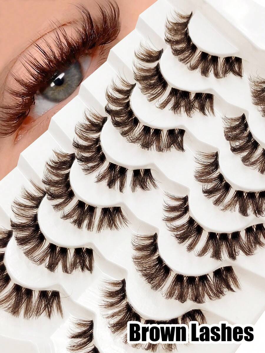 Sibeuna 7 Pairs Of Brown Fluffy Thick Eyelashes Clear Band,Faux Mink Lashes,For Beginners Easy To Use Salon-Quality Long-Lasting False Eyelash Extensions,Strip Lashes,Brown Lashes - Brown - View 1