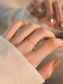 1pc S925 Sterling Silver Delicate Luxury Single Zirconia Open Thin Ring, Women's Minimalist Personalized Korean Style Fashion Elegant Stackable Niche Ring, Suitable For Daily Commute Wear, Versatile Ins Style Accessory - Diamond - View 10